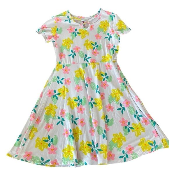 Extremely Me Other - Extremely me! Kids Skater Dress in White with Yellow and Pink Flowers Size 14/16